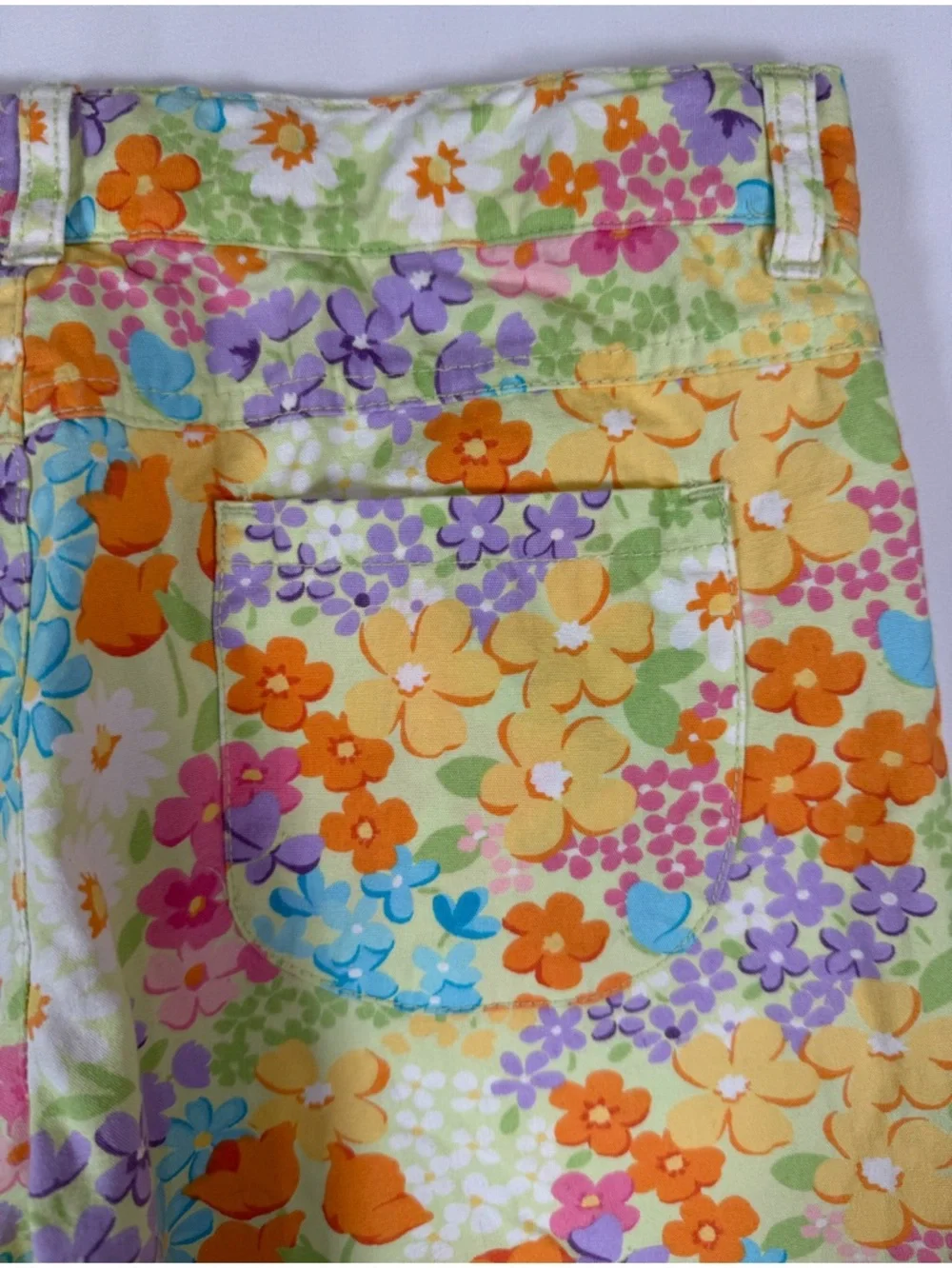 GYMBOREE Girls Floral Pants Size 12 Bright Multicolor Cotton Spring Summer Retro